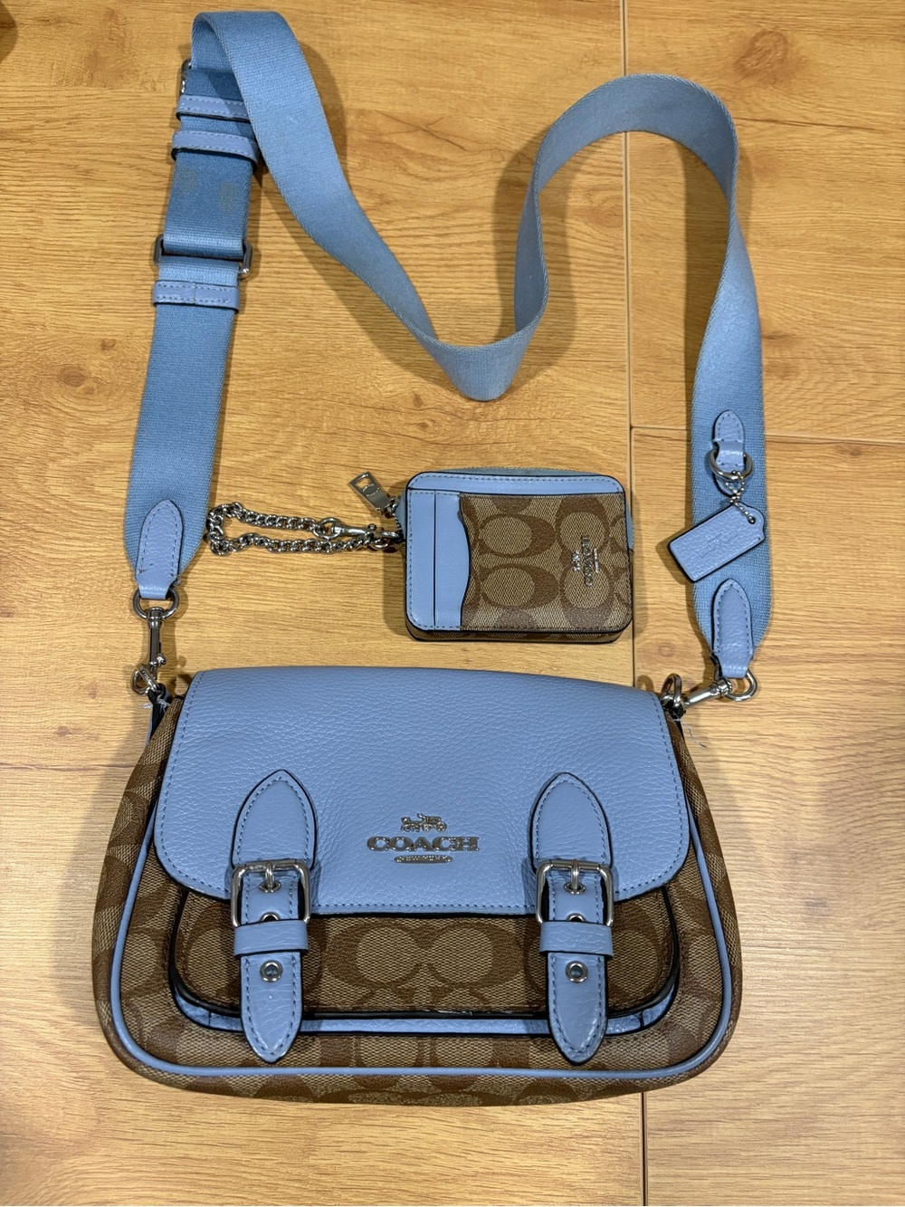 Coach Lucy C6781 Signature Canvas Crossbody Marble Blue + Card Case